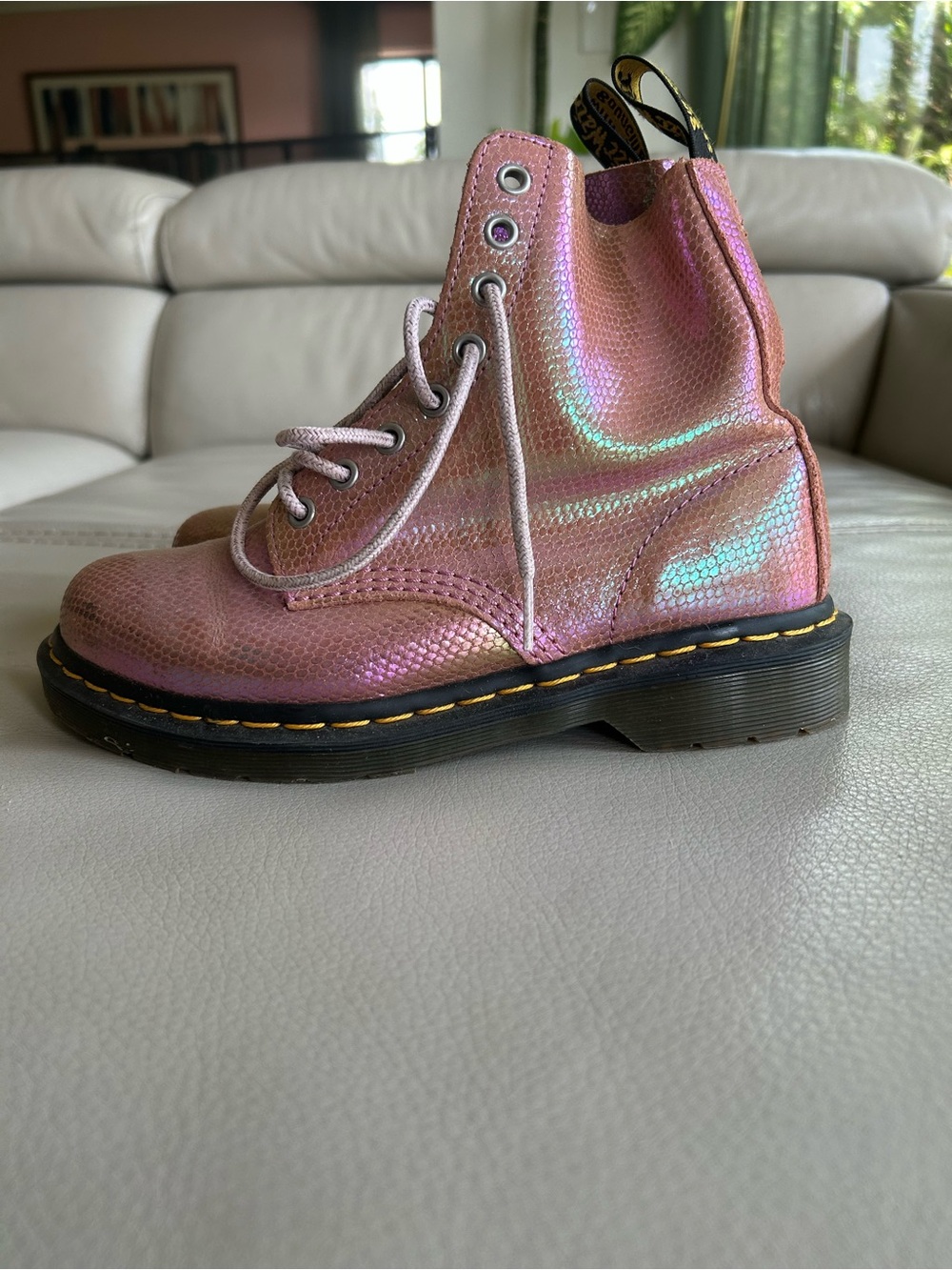 Dr. Martens Kids Iridescent Pink Lace-Up Boots